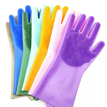 1 Пара перчаток для мытья посуды Волшебная силиконовая резиновая перчатка для мытья посуды для домашнего скруббера Кухонный инструмент для чистки скраб