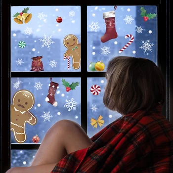 1 шт. Рождественская снежинка, Пряничная наклейка на стену, подвесное украшение, наклейка на стену, печать на оконном стекле, статические наклейки, отличительные знаки