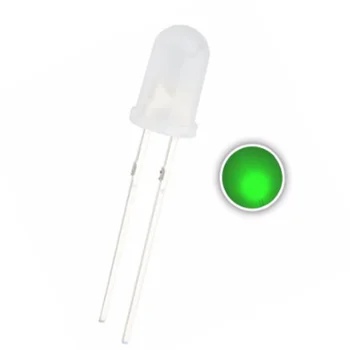 100ШТ 5 мм зеленого рассеянного светодиода DIP-2 с круглой головкой 20 мА Ультраярких 2-контактных световых шариков