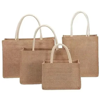100шт/Оптовая продажа Многоразовые джутовые сумки-тоут с логотипом по индивидуальному заказу с пустыми ручками, высококачественная Эко-сумка для подарочной упаковки в простом стиле