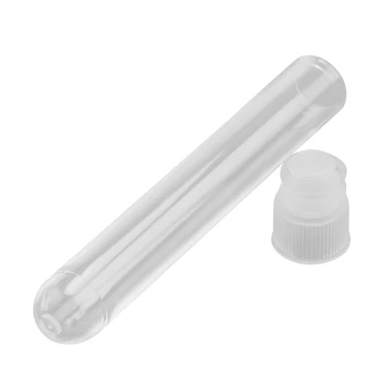 100шт Прозрачных пластиковых пробирок с белыми завинчивающимися крышками Контейнеры для образцов Бутылки с нажимными крышками 12x75 мм