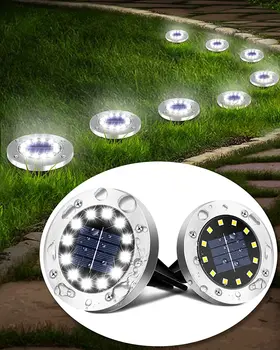 12 светодиодных солнечных наземных фонарей Дисковые фонари на солнечных батареях Наружное водонепроницаемое ландшафтное освещение газона для украшения сада и двора