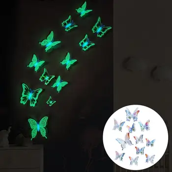 12шт 3D Бабочка Светящиеся Наклейки На Стену Светящиеся в Темноте Бабочки Свадебное Украшение Магнит Наклейки На Холодильник Съемная Наклейка