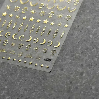 1шт 3D Ретро Луна Звезда Наклейка для ногтей Бронзирующий Золотой Серебряный дизайн Самоклеящиеся Аксессуары DIY 5D Наклейки для ногтей Слайдер