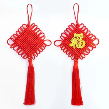 1шт Большой китайский узел с кисточкой Кулон Китайское Новогоднее подвесное украшение Красные Счастливые украшения для весеннего фестиваля домашнего декора