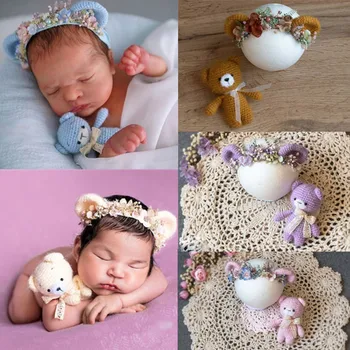 2 предмета Новорожденный вязаный крючком медведь кукла вязаная шапка набор шапочка Медведь кепка игрушки ручной работы реквизит для фотосъемки Аксессуары для фотостудии
