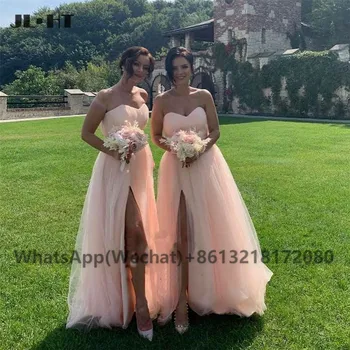 2021 Розовое платье для свадебной вечеринки в стиле Кантри, платья для подружек невесты с разрезом спереди, женское платье подружки невесты из тюля в виде сердечка
