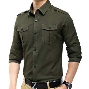 2023 Военные Приталенные Мужские Рубашки-Карго С Длинным Рукавом, Повседневные Блузки Желтого Армейского зеленого цвета M-5XL