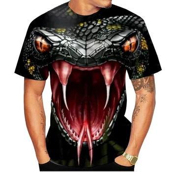 2023 Летние Новые футболки с 3D-печатью Black Snake, уличная одежда с ужасными животными, мужская мода, футболки с круглым вырезом большого размера, Верхняя одежда