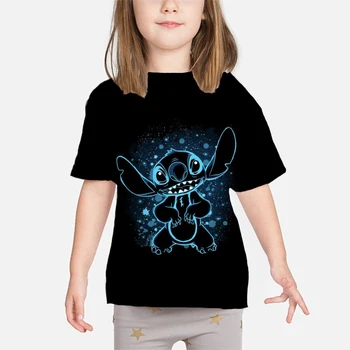 2023 Летний Стич Аниме Высокое качество 3D печати Футболки Топы Для мальчиков и девочек Свободные Забавные футболки Для детей Детская футболка Плюс размер