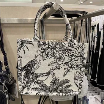 2023 Новая мода, холщовая вышитая сумка-тоут большой емкости, наплечная Ручная сумка для покупок, кошельки и сумочки роскошного дизайнера