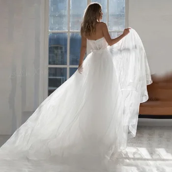 2023 Свадебное платье с открытой спиной, без рукавов, трапециевидной формы, со шлейфом, Романтическое Свадебное платье с открытой спиной и открытыми плечами