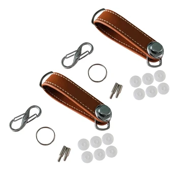 2X Модный чехол для ключей от автомобиля, сумка, держатель кошелька, цепочка для ключей, кольцо для кошелька, Карманный Органайзер для ключей, Умный кожаный брелок для ключей, коричневый