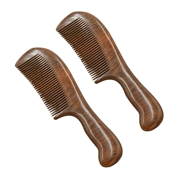 2X Расческа с широкими зубьями из сандалового дерева для вьющихся волос, Портативная деревянная расческа с грубыми зубьями, инструмент для массажа волос, тонкий