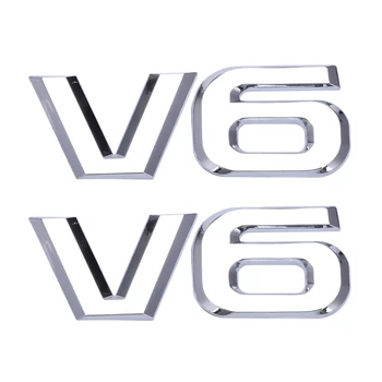 2X серебристый металлический V6, наклейка, автомобильный значок/эмблема
