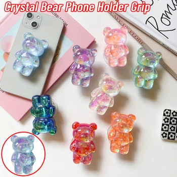 3D-держатель для мобильного телефона, складной прозрачный кристалл, симпатичный лазерный мишка, подставка для мобильного телефона, кронштейн для пальцев для настольного телефона