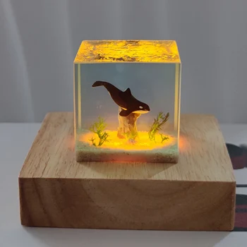 3D светильник из смолы с наполнителем в виде морского дельфина Небольшого размера для рабочего стола Подарок любителям океана для художественных поделок из смолы Ночник