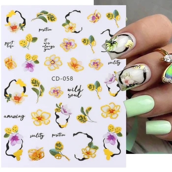 3D Слайдеры для ногтей, Клейкие наклейки с бронзовыми цветами, Акварельные Подвески с цветочными листьями, Наклейки для ногтей, Летние Аксессуары LACD-058