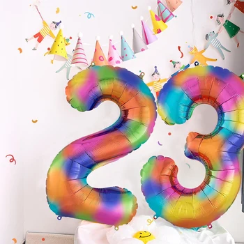 40-дюймовые Фольгированные шары с радужным номером, цифровые Воздушные шары, украшение Вечеринки по случаю Дня рождения, Детский душ для взрослых, Гелиевый воздушный шар