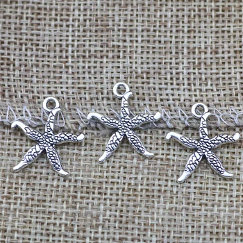 40шт 17*18 мм Прекрасная подвеска в виде морской звезды античного серебряного цвета для женщин, изготовляющих ювелирные изделия Keychian своими руками