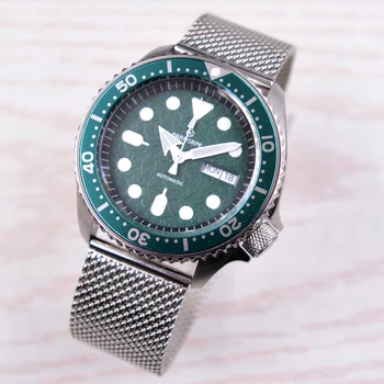 42-мм роскошные мужские часы PARNSRPE из сапфирового стекла NH36A с автоматическим управлением, светящийся зеленый циферблат, стальной браслет