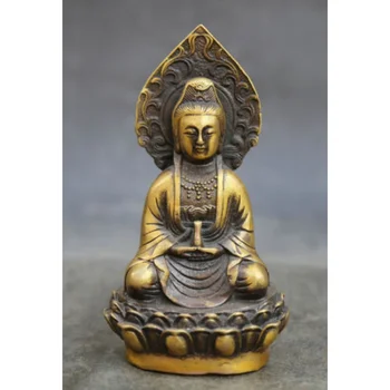 5-Дюймовая коллекционная китайская буддийская Бронзовая Статуя богатства в серебряной вазе Гуаньинь Гуань