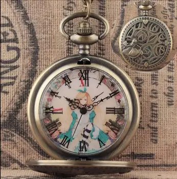50 шт. /лот Винтажные бронзовые кварцевые карманные часы с мультяшной принцессой, мужские Женские подарочные часы оптом