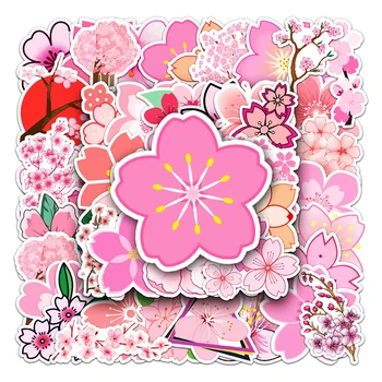 50шт Наклейки с сакурой в цвету вишни для настенного ноутбука, канцелярские принадлежности для скрапбукинга, материал для скрапбукинга, розовая наклейка съемная