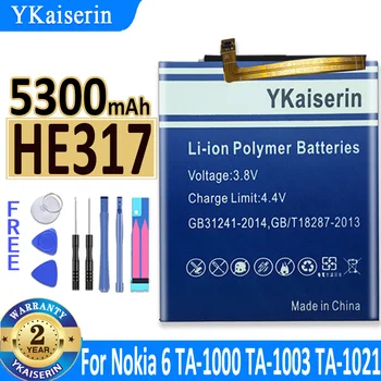5300mAh YKaiserin Аккумулятор HE317 Для Nokia 6 Nokia6 N6 TA-1000 TA-1003 TA-1021 TA-1025 TA-1033 TA-1039 HE 317 Телефон Bateria