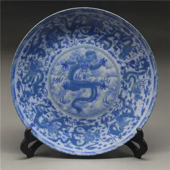 8-дюймовая китайская тарелка из сине-белого фарфора с росписью Kowloon w Qianlong Mark a781