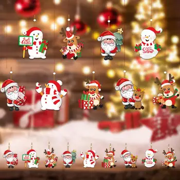 9шт деревянных Рождественских подвесок, Милый мультфильм Санта Клаус, Снеговик, Лось, Украшения для Рождественской елки, Рождественский декор