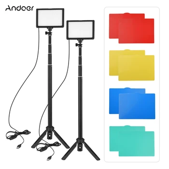 Andoer USB LED Video Light 3200 K-5600 K 120 Лучей 148 см Штативная Подставка 5 шт. Фильтры Тройное Крепление для Холодного Башмака для Прямой Трансляции