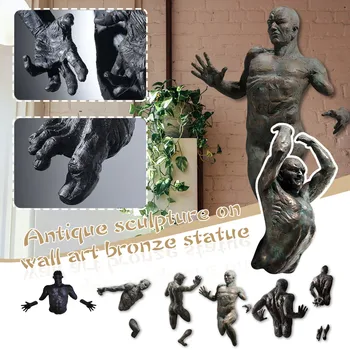 Antique Sculpture Art Statue Resin Hanging Fragmented Man On Wall Bronze Figure Home Decor Figurine Статуэтки Для Интерьера