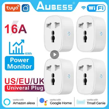 AUBESS Power Monitor 16A Универсальная Умная Розетка Tuya Wifi Us Plug Outlet Adapter Timing Voice Electrical Для Google Home Alexa