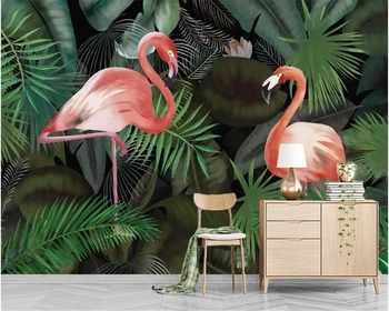 beibehang Nordic personality стерео модные обои ручная роспись тропический лес фреска с фламинго обои для стен домашний декор