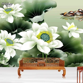 beibehang papel de parede para quarto Lotus Yuanyang, цветные обои для дома, фрески, фон, живопись, обои