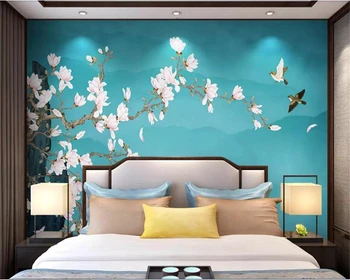 beibehang papel de parede в европейском стиле ручная роспись цветок магнолии ручка цветок птица декоративная фреска диван фоновые обои