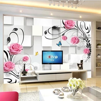 beibehang papel de parede Пользовательские обои роза бабочка 3D ТВ фон стены гостиная спальня ресторан отель обои