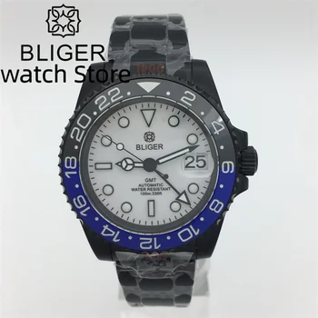 BLIGER 40mm GMT Мужские часы NH34 DG3804 Автоматические Механические Часы Сапфировое Стекло белый циферблат Керамический Bezur Reloj Hombre Дата