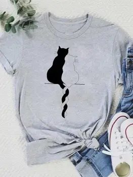 Cat Love Sweet Trend, Милая футболка с графическим рисунком, Модная футболка, Одежда с принтом, Женские летние повседневные футболки с коротким рукавом.