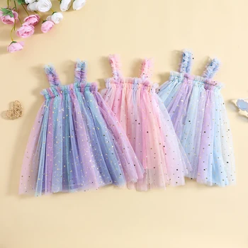 Citgeett Летнее повседневное платье-слинг для маленьких девочек без рукавов с принтом звезд, красочное платье из тюля, милая одежда