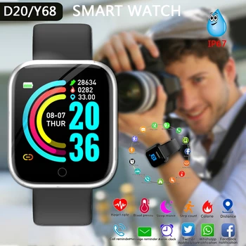 D20 Bluetooth смарт-часы Мужские спортивные Водонепроницаемый смарт-браслет Y68 Отслеживание сердечного ритма сна Монитор артериального давления для Android IOS
