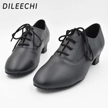 DILEECHI/ мужские современные танцевальные туфли из натуральной кожи, туфли для латиноамериканских танцев, черного цвета, каблук 45 см
