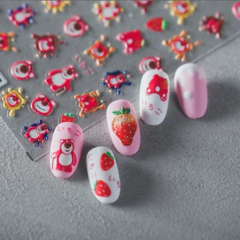 Disney Cute Strawberry Bear Stitch, 5D Наклейка для ногтей, Украшение для ногтей, наклейки с Винни-Пухом, Микки Маусом, Принадлежности для нейл-арта.