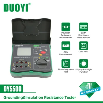 DUOYI DY5500 4 in1 Цифровой многофункциональный тестер сопротивления изоляции и заземления Fluke, вольтметр, измеряющий индикатор фазы