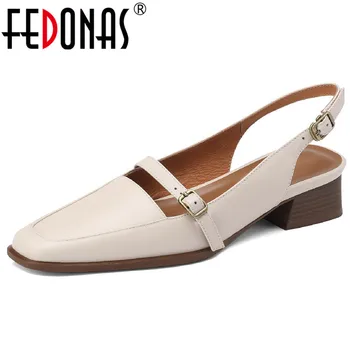 FEDONAS / женские туфли-лодочки из натуральной кожи высшего качества, винтажные офисные туфли для зрелых женщин с квадратным носком, босоножки на низком каблуке, женская обувь