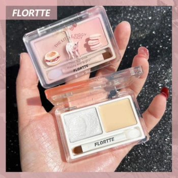 Flortte 2-цветная кремовая пудра-хайлайтер, матовая глянцевая двойная текстура, алмазный блеск, палитра для придания яркости контуру лица, макияж
