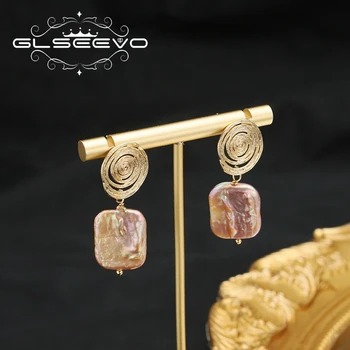 GLSEEVO Серьги-гвоздики с фиолетовым жемчугом в стиле барокко, изысканные Модные женские серьги в западном стиле, ювелирные изделия высокого качества