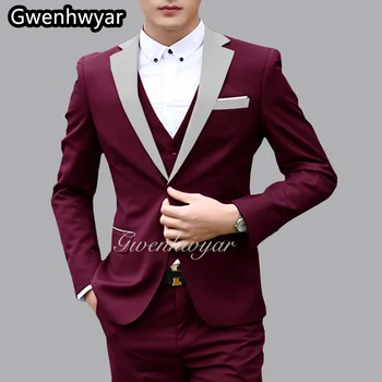 Gwenhwyar 2022, Новое поступление, мужские деловые костюмы на заказ, офисная одежда, дизайн с лацканами, Модные приталенные мужские костюмы, комплект из 3 предметов.