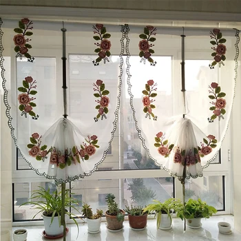 Holaroom Белая пряжа, цветочная занавеска с вышивкой для гостиной, Шторы на окно спальни, Римские шторы из льняной пряжи, Драпировочная занавеска